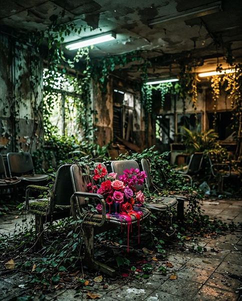 STILL WAITING, NATURE STOPPED WAITING (probable; matches overgrown waiting room in GIF 11)